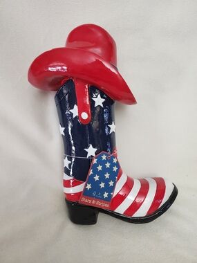 Patriotic Red White & Blue Cowboy Boot Statue 12" Inches Tall